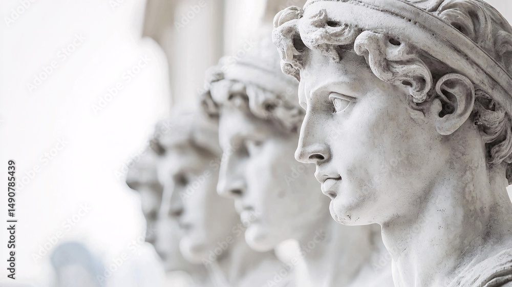 Detailed White Marble Sculptures of Renowned Renaissance Artistry Detailed White Marble Sculptures of Renowned Renaissance Artistry