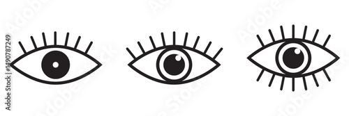 eye set of simple line icons. Collection of web icons for UIUX design. Seen and unseen eye icon set. Hidden and view eye icon vector. Visible invisible icon symbol collection eps 10