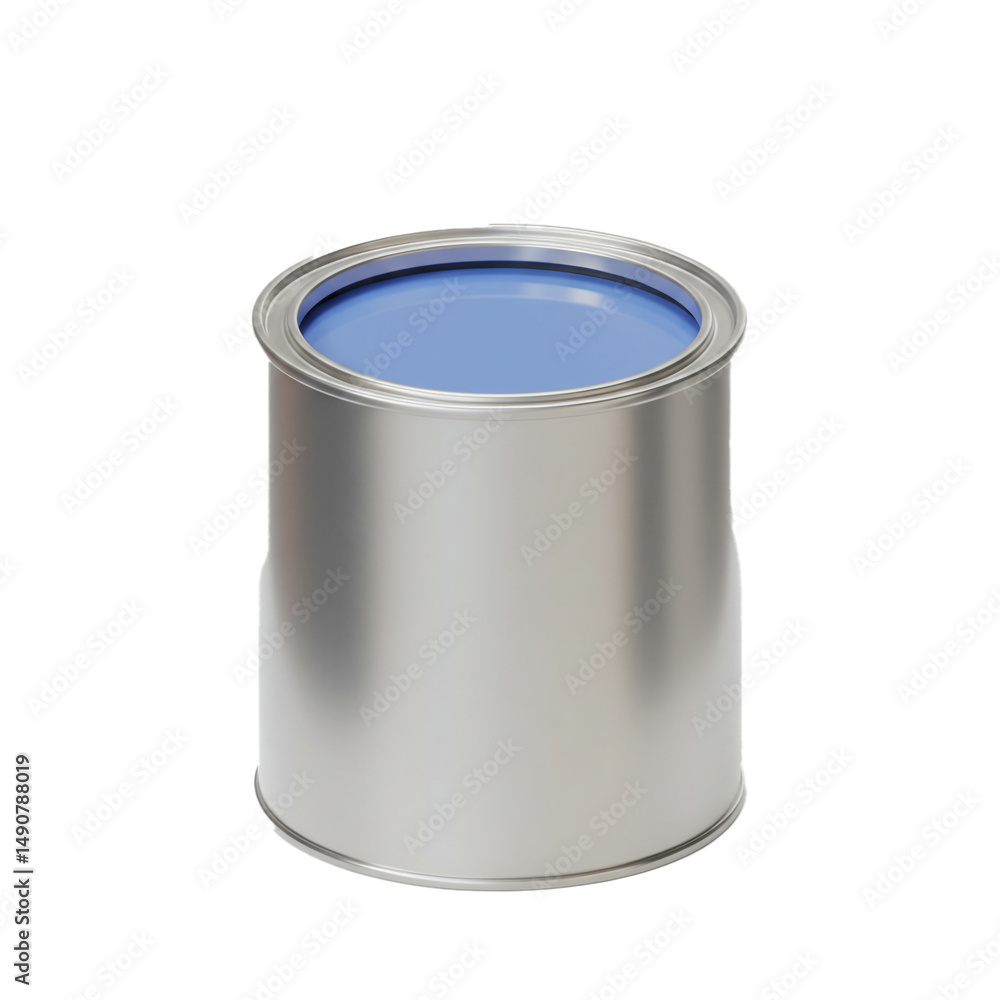 Metallic paint can filled with periwinkle blue liquid, studio shot Metallic paint can filled with periwinkle blue liquid, studio shot