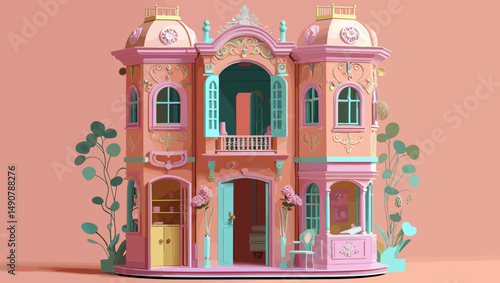 colorful dollhouse with intricate design and modern decor elements