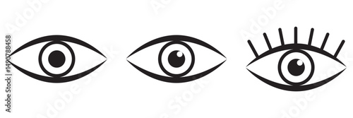 eye set of simple line icons. Collection of web icons for UIUX design. Seen and unseen eye icon set. Hidden and view eye icon vector. Visible invisible icon symbol collection eps 10