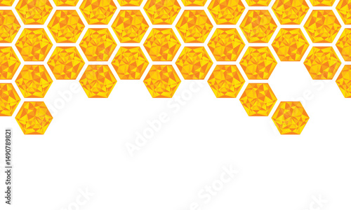 Yellow orange beehive background. Honeycomb mosaic bees hive cells pattern. Bee honey shapes. Vector geometric seamless texture symbol. Hexagon, hexagonal raster, mosaic cell sign or icon.