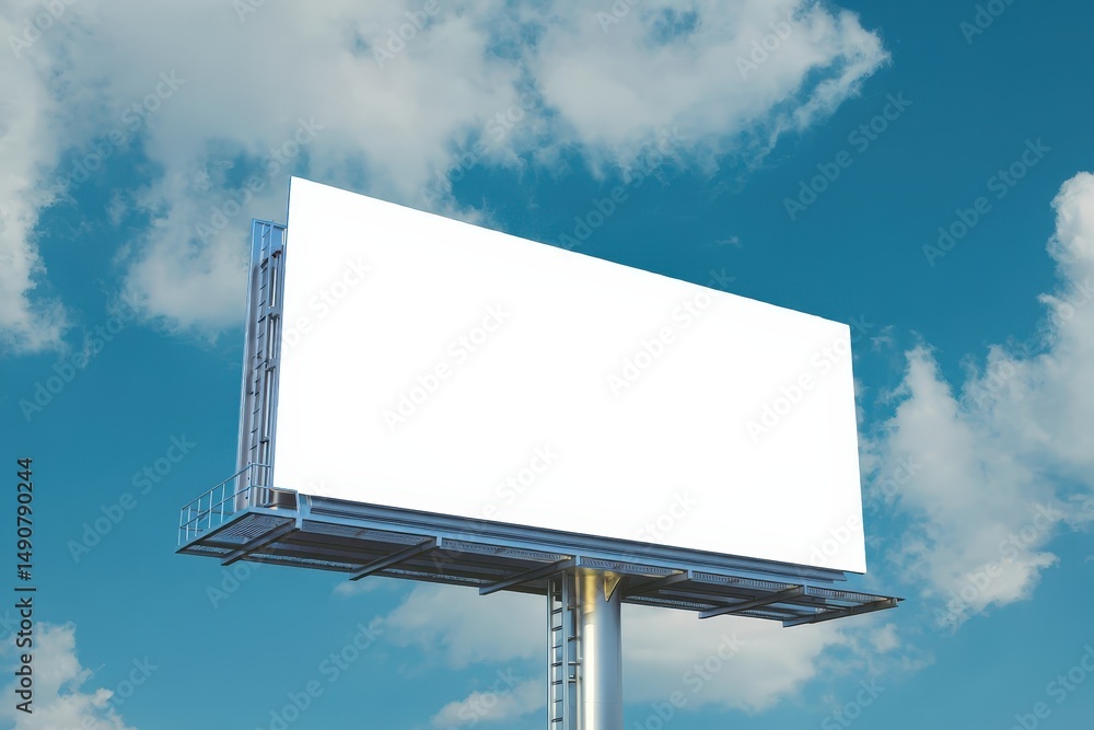 A blank billboard sign against a blue sky background. A blank billboard sign against a blue sky background.