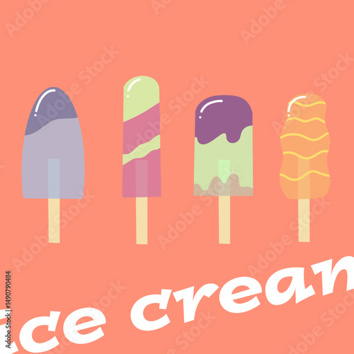Pack of Colorful Stick Ice Cream Summer Fresh Illustration Vectors