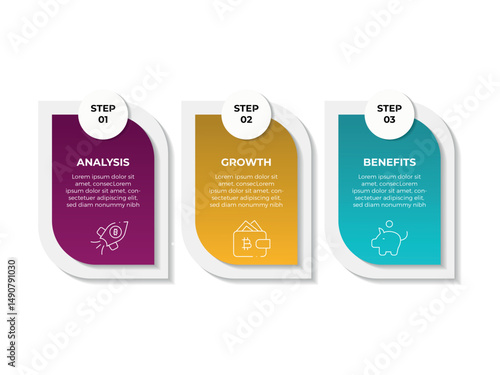 Timeline Creator infographic template. 3 Step timeline journey, calendar Flat simple infographics design template. presentation graph. Business concept with 3 options, gantt vector illustration.