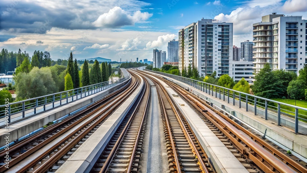 Fototapeta premium Elevated Train Tracks Cityscape