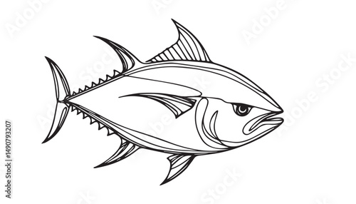 Continuous one single minimal line drawing tuna fish