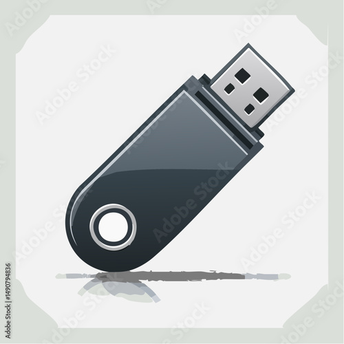 Black Usb Drive Illustration on Grey Background
