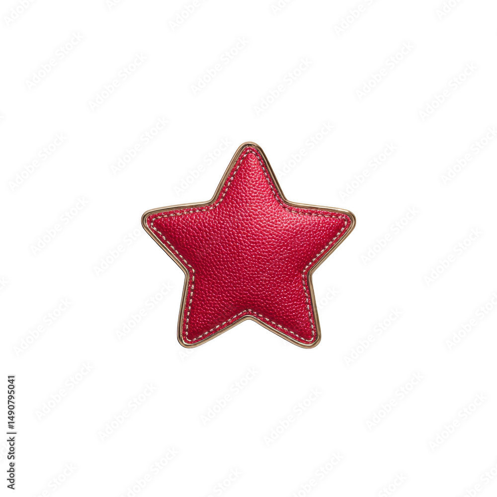 Red leather star shaped patch with detailed stitching on edges, isolated on transparency background, showcasing craftsmanship and texture Red leather star shaped patch with detailed stitching on edges, isolated on transparency background, showcasing craftsmanship and texture