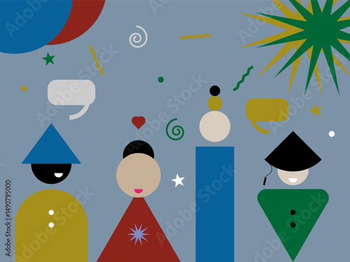 Abstract vector illustration depicting the struggle of two parents so that their child can get a bachelor's degree.