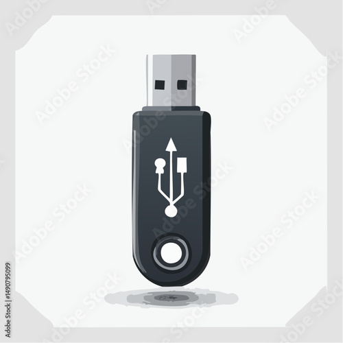 Black Usb Flash Drive with White Icon on White Background