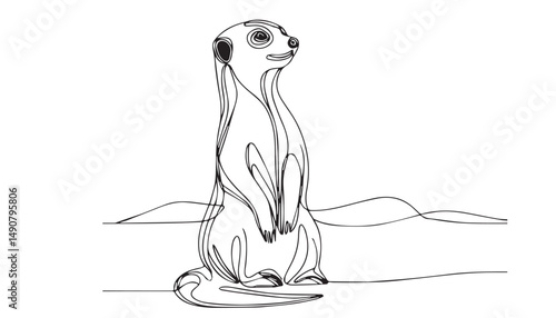 Continuous one single minimal line drawing Meerkat