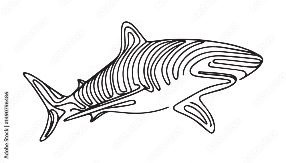 Continuous one single minimal line drawing shark Continuous one single minimal line drawing shark