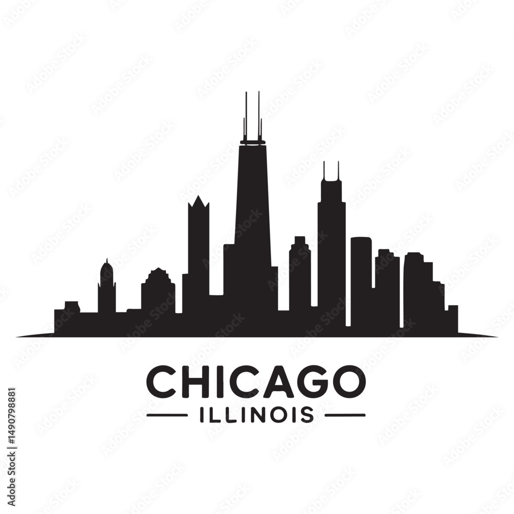 Fototapeta premium Chicago Illinois skyline silhouette. Black Cleveland city design Vector black silhouette. with white background