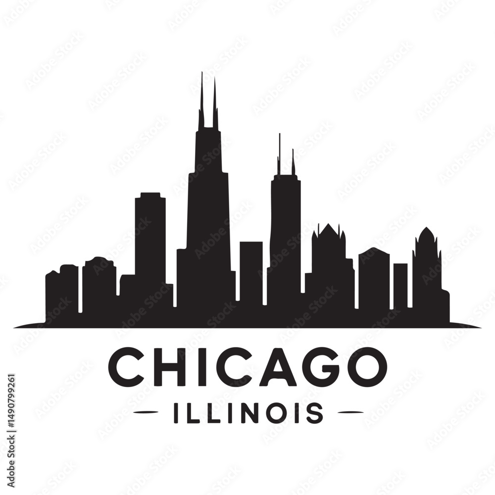 Fototapeta premium Chicago Illinois skyline silhouette. Black Cleveland city design Vector black silhouette. with white background