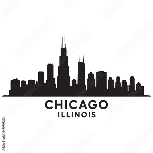 Chicago Illinois skyline silhouette. Black Cleveland city design Vector black silhouette. with white background