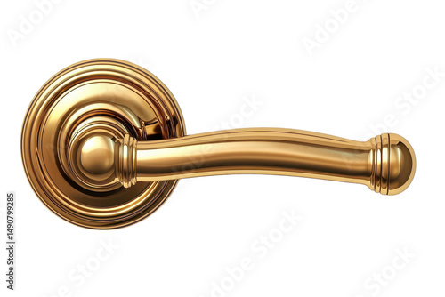 A gleaming gold door handle symbolizes new opportunities and access to the future with its on transparent background