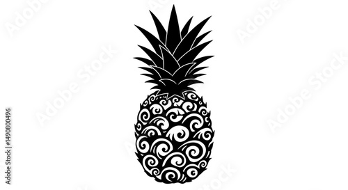 Ornate Black and White Pineapple Design with Intricate Patterns