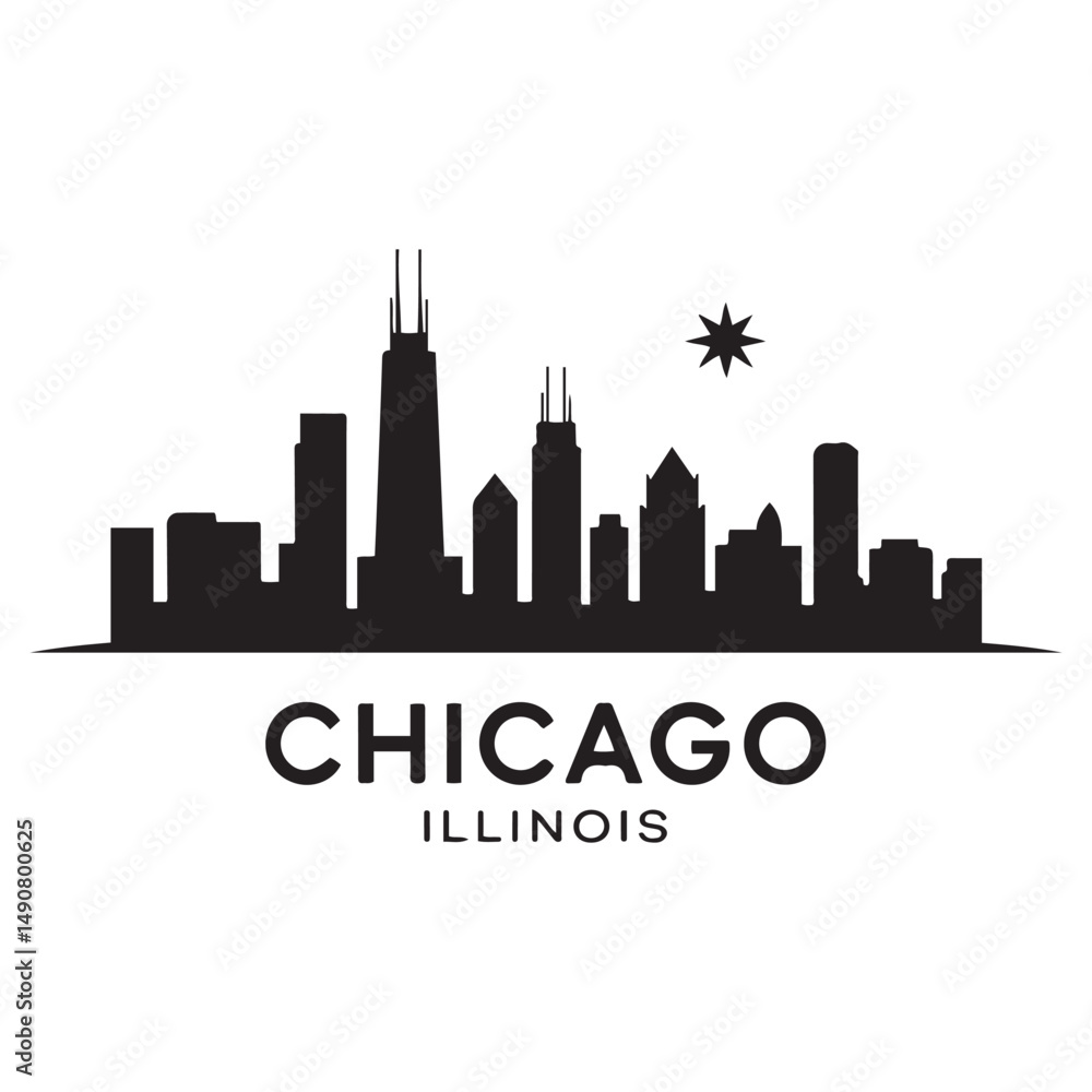 Fototapeta premium Chicago Illinois skyline silhouette. Black Cleveland city design Vector black silhouette. with white background