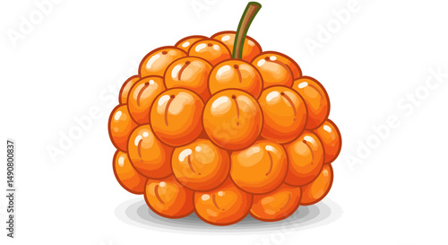 Vibrant Cartoon Illustration of a Golden Cloudberry with Green Stem