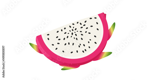 Vibrant Dragon Fruit Slice with Black Seeds and Colorful Accents