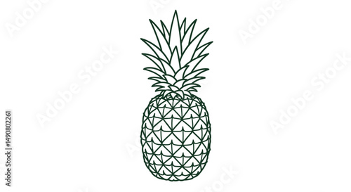 Stylized Pineapple Outline with Geometric Pattern and Spiky Crown
