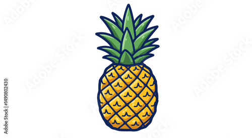 Vibrant Cartoon Pineapple with Detailed Spiky Crown