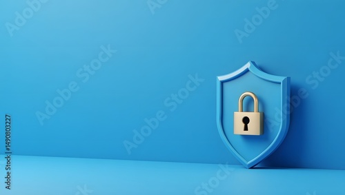 3D Secure Shield with Padlock – Cybersecurity Protection Icon for Online Safety and Data Privacy Designs