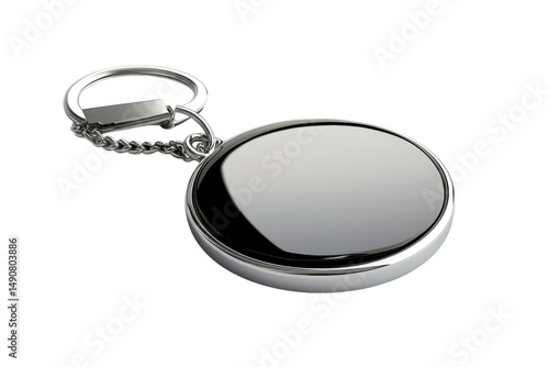 A pristine reflective metal keychain poised for personalization an emblem of understated on transparent background