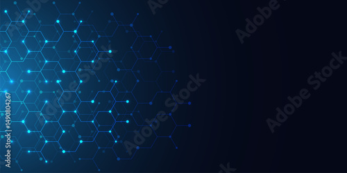 Abstract technology background and design element with hexagons pattern and geometric shapes
