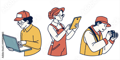 Diverse people using technology illustration, showcasing various professions and hobbies