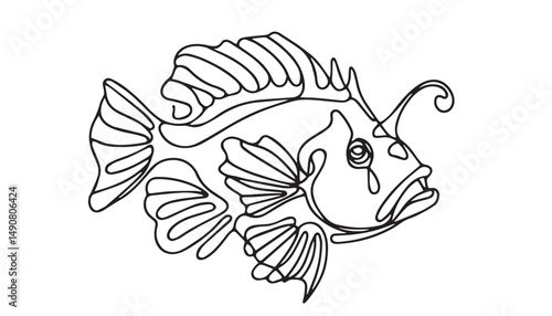 Continuous one single minimal line drawing Anglerfish