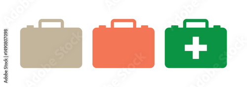 Set of First aid box icons. First aid kit, Medical care bag symbol collection. Vector Illustration. Medical briefcase icon. First aid box icon. Medical bag, icon vector illustration eps 10