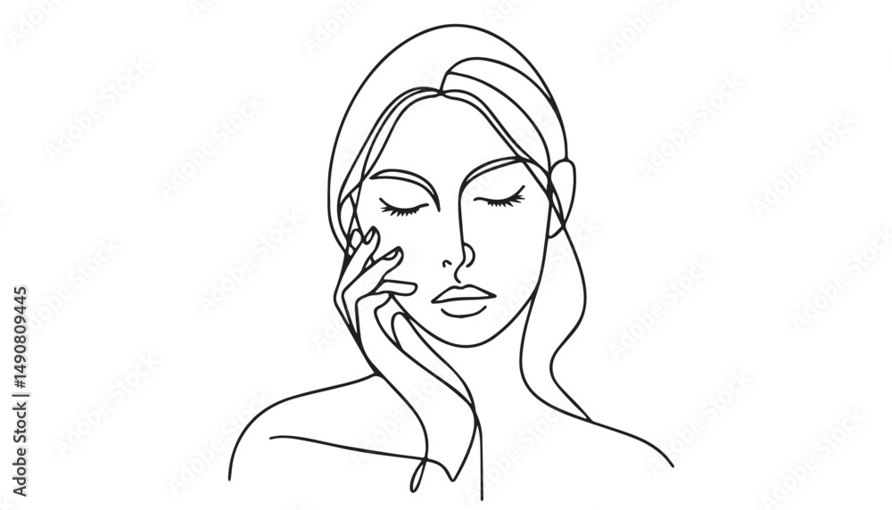 Continuous one single minimal line drawing woman face Continuous one single minimal line drawing woman face