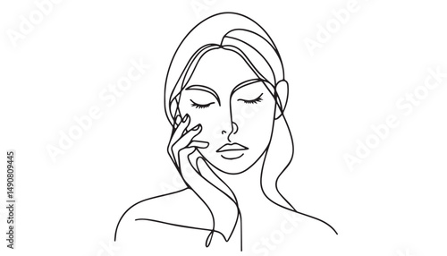 Continuous one single minimal line drawing woman face