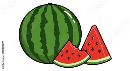 Juicy Watermelon with Two Slices One Bitten