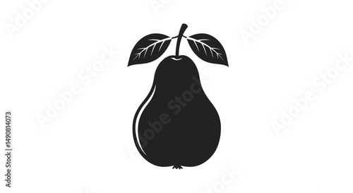 Simple Silhouette of a Pear with Attached Leaves
