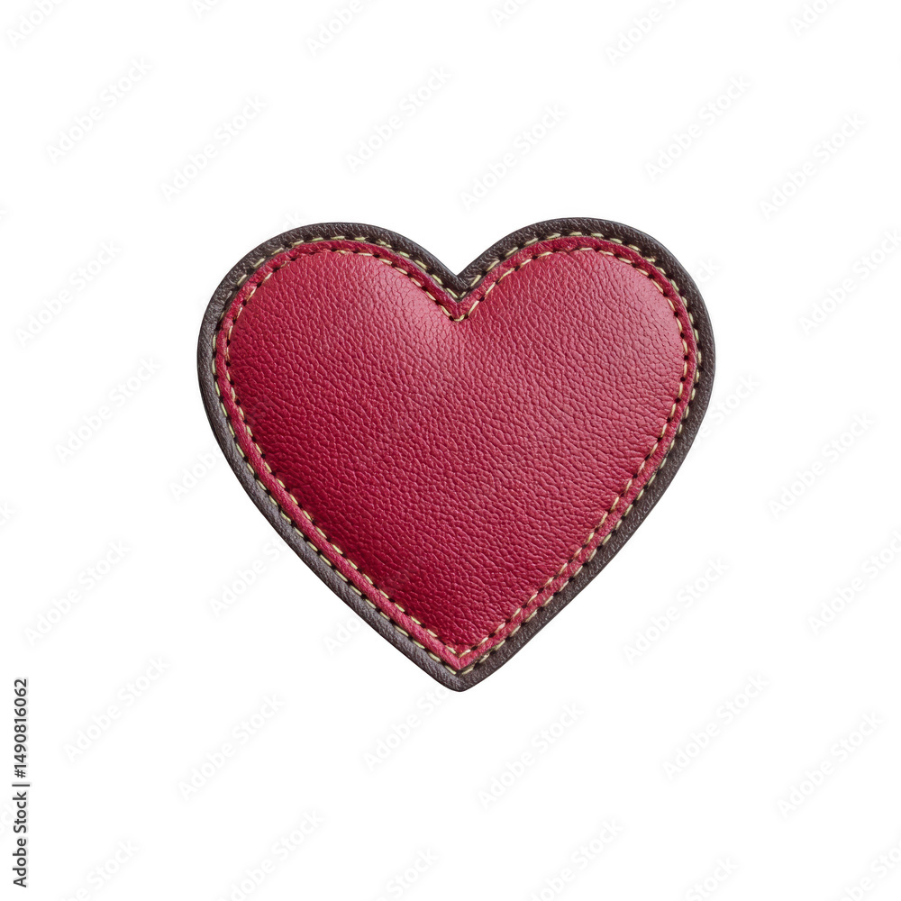 Red leather heart patch with visible stitching and black border, symbolizing love and affection. texture and craftsmanship give it handmade feel, perfect for fashion or crafts Red leather heart patch with visible stitching and black border, symbolizing love and affection. texture and craftsmanship give it handmade feel, perfect for fashion or crafts