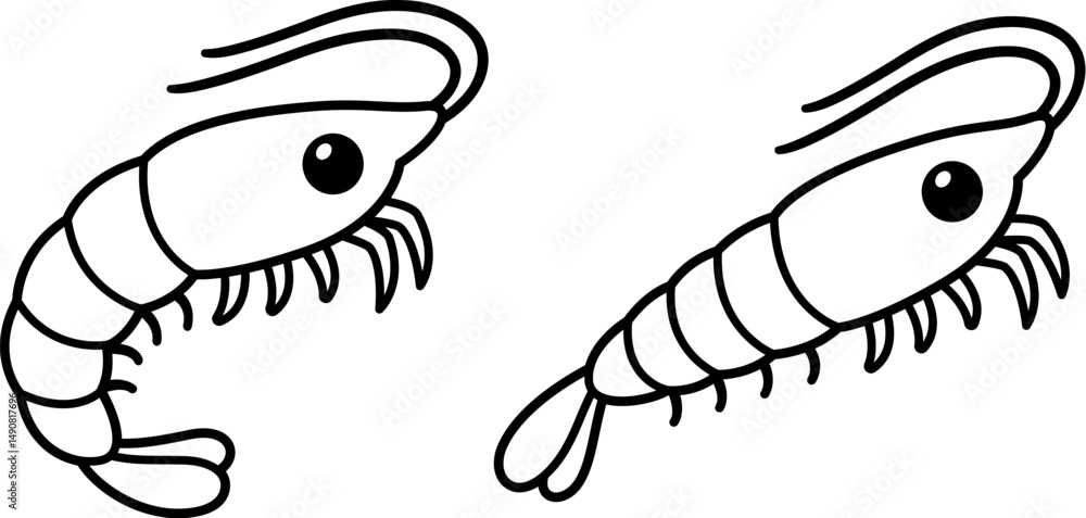 Cute cartoon shrimp drawing. Black and white line art, simple hand drawn doodle vector illustration. Cute cartoon shrimp drawing. Black and white line art, simple hand drawn doodle vector illustration.