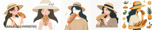 vector of a young man eating bread