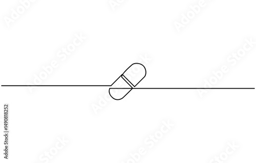 single continuous line capsule tablets line art vector illustration, One continuous line drawing of pills medicine . Single line of pills medicine vector illustration.