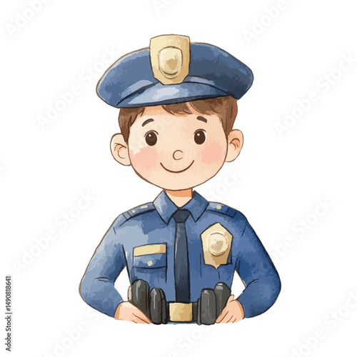 A Cheerful Cartoon Police Officer in Uniform