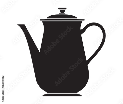Silhouette teapot isolated on white background. Vintage teapot and coffee pot silhouette.