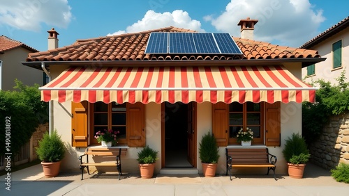 Small countryside shop with rooftop solar panel