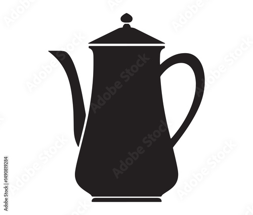 Silhouette teapot isolated on white background. Vintage teapot and coffee pot silhouette.