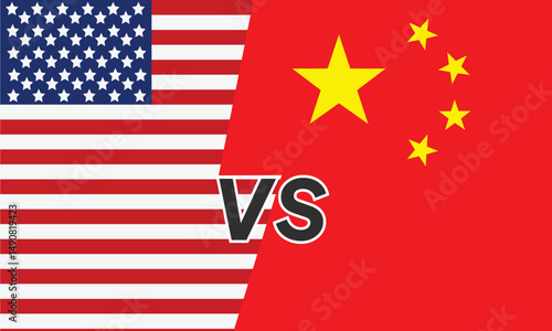 Flags of United States of America and China, Concept of trade war between China and USA. Vector illustration versus background.