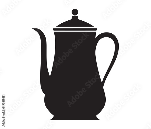 Silhouette teapot isolated on white background. Vintage teapot and coffee pot silhouette.
