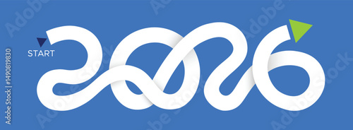 New Year 2026 with the concept of the way forward on a blue background. Business concept with new ambitions, challenges, plans, goals and visions in 2026