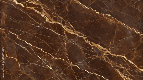 Dark Brown Marble Texture with Golden Veins Background