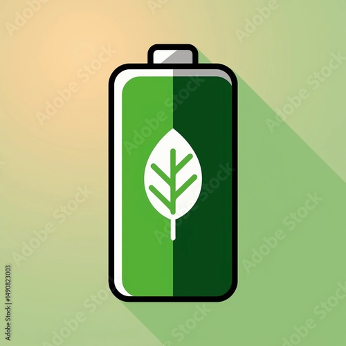 Green battery with a leaf on it